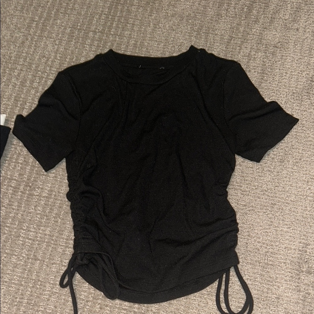 Zara Black Short Sleeve Ruched Top